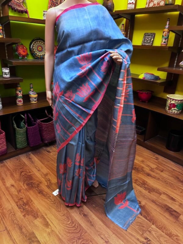 Pure Tasar with Block Print & Hand Paint